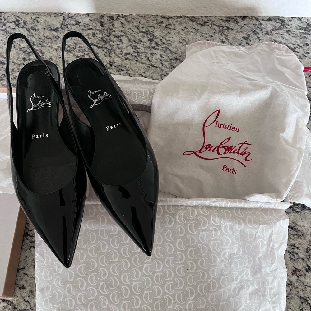 Christian Louboutin Black Patent Slingback Flats
